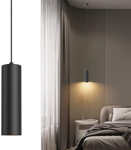 Klighten Pendelleuchte GU10 Zylinder, Hängelampe LED mit Leuchtmittel 5W 472LM, Hängeleuchte Höhenverstellbar Pendellampe für Küche Nachttisch Esstisch Wohnzimmer, Warmweiß 3000K, 20cm, Schwarz