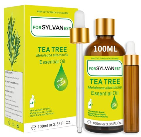 FORSYLVANEST Olio di Tea Tree 100ML, Non Diluido, Ideale per Cura della Pelle e dei Capelli, Aromaterapia, Massaggi, SPA, Bagni e Produzione di Candele – 3,38 fl.oz Olio Essenziale