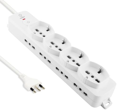 Wiby Ciabatta Multipresa 16A, 3680W, Cavo 1,5M, 4 Prese Schuko Bipasso + 8 Prese Bipasso