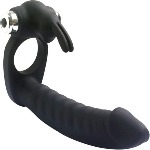 Vibrating Silicone 7 Speed Anal Plug Butt Plug Dual Penetration Vibrating | Double Dildo with Cock Ring Penetrator Men Couple Anal Plug Sex Strapon Enhancer 7 Speed Adult Women Pleasure (Black)