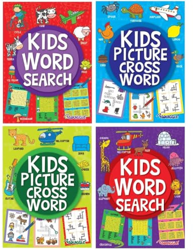 Youngland® Kids Word Search & Picture Crossword Puzzle Book Set – Pack of 4 | Fun Activity Books for Kids | Perfect for Long Journeys & Entertainment