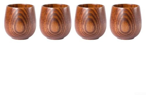 Zilimontt 4 tazas de madera de azufaifo, tazas de té de madera, tazas de estilo japonés, tazas de té de madera, taza de café, taza de vino para beber té, café, vino, cerveza, bebidas calientes