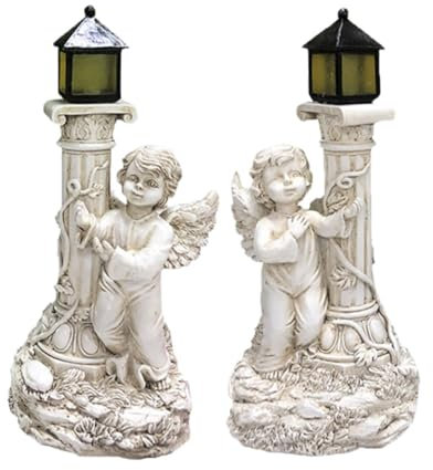 SUPVOX 2pezzi Lampade Solari da Giardino Forma di Figura con Colonna Romana in Resina da Decorazioni Luminose per Cortile e Prato Ornamenti Solari Resistenti alle Intemperie