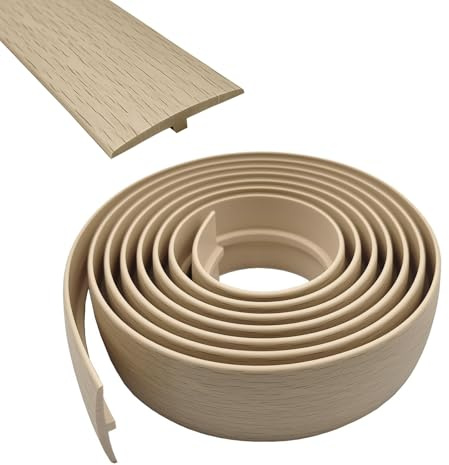 Övergångsprofil självhäftande, bredd 50 mm självhäftande PVC-övergångsrems-T-formdel, flexibel T-form övergångslister för laminat/MDF och trägolv (lönnträ, 5 m)