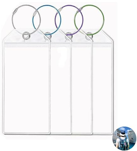 4 Pcs Cruise Luggage Tag Holders, Waterproof Cruise Luggage Tags with Seal and Steel Loops, Transparent and Durable, for Ships Baggage Labels for Travel Luggage Baggage Bags(19 * 6.4cm)
