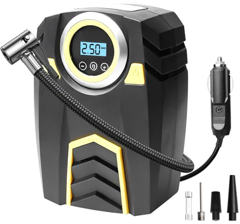 Behogan Kompressor Auto: Luftpumpe 12V, Digitalanzeige Reifenpumpe Echtzeit-LCD-Display, autoreifen pumpe, Abschalautomatik, Tragbar Luftkompressor, für Auto Motorrad Fahrrad Ball