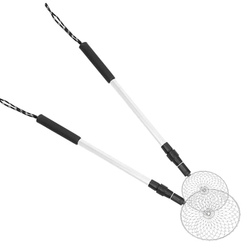 BIUDECO 2pcs Telescopic Sand Sifter with Detachable Shell Scooper and Stainless Steel Scoop Poles for Sand Sieving and Shell Collecting Tools