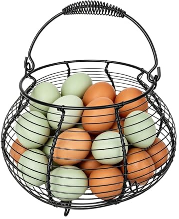 Cesta de Huevos de Gallina | Soporte De Almacenamiento Tejido Vintage - con Asa de Alambre y Cesta para Huevos | Para Cocina, Picnic, Jardín, Pascua, Fruta, Verdura, Encimera