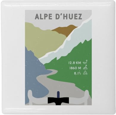 Fyrkantig keramisk kylmagnet - Alpe d'Huez cykling Frankrike berg torn - format 5 x 5 cm, dekorativ magnet souvenir för kylskåp och magnetisk tavla, tryckt i Frankrike