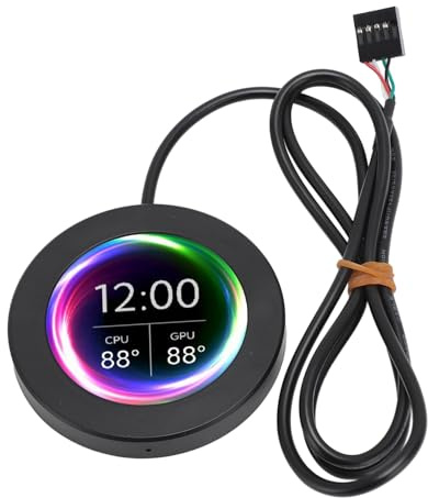 Plyisty Monitor de Temperatura de Computadora AIO de 2,1 Pulgadas, Kit de Actualización de Pantalla LCD de Enfriador de CPU para Sistemas de Refrigeración por Agua, Panel de Sensor de (Black)