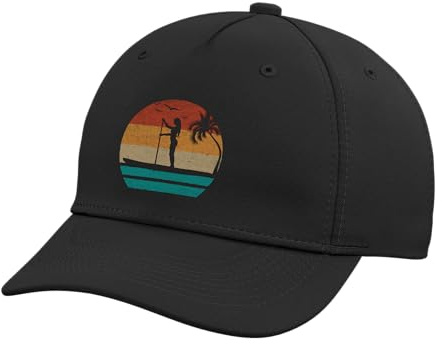 SUP Surfer Water Sports SUP Girl Sunset Stand Up Paddleboard Adjustable Printed Baseball Hat, Black