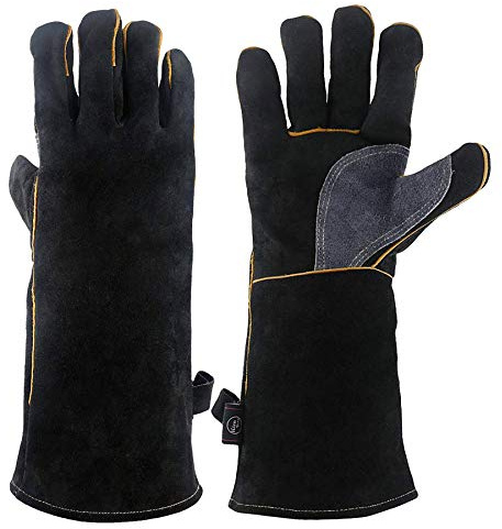 KIM YUAN Extreme Heat & Fire Resistant Gloves Leather with Kevlar Stitching,Mitts Perfect for Fireplace, Stove, Oven, Grill, Welding, BBQ, Mig, Pot Holder, Animal Handling