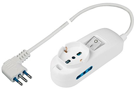 Poly Pool PP2501XL Multipresa con Cavo da 3 m – 2 Prese Bivalenti 10/16A 2P+T + 1 Presa Pluristandard 10A+schuko – Spina Salvaspazio da 16A-in, 3500 W, Bianco, 3 Metri