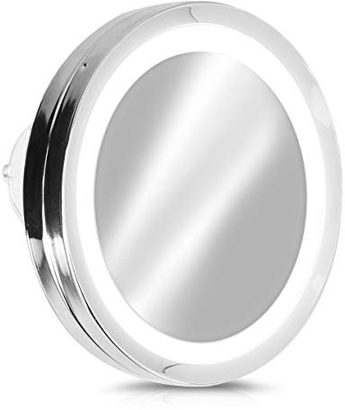 Navaris Vergrößerungsspiegel mit LED Beleuchtung Saugnapf - Spiegel mit 5 Fach Vergrößerung - Licht Badspiegel Makeup Kosmetikspiegel Silber