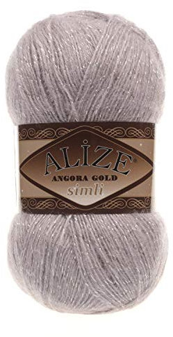 5 x 100 g Alize Glitzerwolle, Angora Gold Simli Effektwolle einfarbig, 500 Gramm Metallic - Wolle mit 20% Woll-Anteil (163)