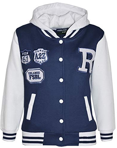 A2Z 4 Kids Unisexe B.B Encapuchonné R Mode FOX Varsity Veste Baseball Style Manteau Longue Manches Nouveau Décontractée Mode Filles Garçons Nouveau Âge 2-13 Ans
