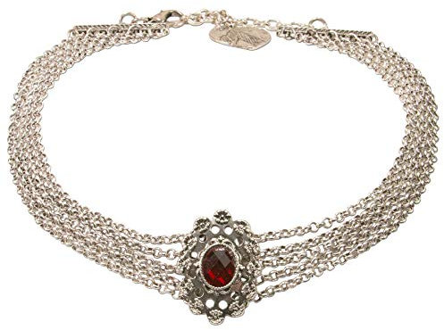 Alpenflüstern Trachten-Metall-Kropfkette Luzia - Elegante Trachtenkette - nostalgischer Damen-Trachtenschmuck, Dirndlkette mit Mittelteil rot DHK228