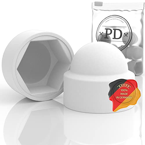 PD® Sechskant Schutzkappen M6 (Schlüsselweite 10) | Abdeckkappen für Schrauben Weiß aus Kunststoff | Langlebige Abdeckkappen für Muttern & Schraubenkopf | Schraubenabdeckung Weiss | 10 Stück