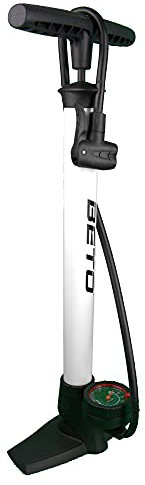P4B | Luftpumpe in weiß mit rundem Manometer | Fahrradpumpe für alle Ventile - Dunlop Ventil, Französisches Ventil, Auto Ventil | Standpumpe 11 bar/160 psi