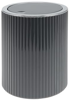 bremermann GAVELLO Mini seau à cosmétiques avec couvercle basculant - Seau de salle de bain avec décor rainuré en plastique - 1,5 l - Gris