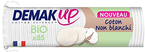Demak'Up Bio Disques Cotons à Démaquiller - Visage et Yeux - 100% Fibres de Coton Naturelles Biologiques et non Blanchies - Certifiés GOTS - 85 Cotons