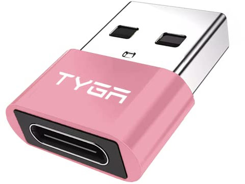 TYGA USB C to USB A Adaptor 2.0 - USB C Female to USB A Male Connector for Charging & Data Transfer, Plug-and-Play, Durable Aluminum Housing, Portable Converter for Android & IOS Devices - 1 Rose Gold