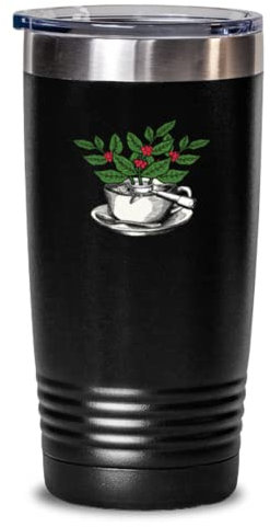 Becher aus Edelstahl, isoliert, lustig, Kaffeepflanze, Barista, 590 ml