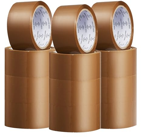 REQUISITE NEEDS Lot de 12 rouleaux de ruban adhésif d'emballage robuste, idéal pour l'emballage, l'expédition et le déménagement, 48 mm x 66 m pour une utilisation industrielle et domestique (marron)