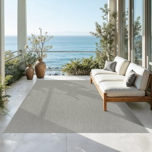 Mia´s Teppiche Malaga Outdoor Teppich Wetterfest – Balkonteppich & Terrassenteppich, Indoor Outdoor Flachgewebe, Waschbar, UV-beständig & Pflegeleicht, Grau, 200 x 280 cm