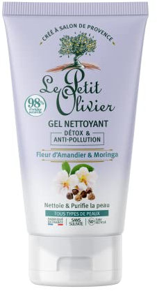 LE PETIT OLIVIER - Gel Nettoyant Détox & Anti-Pollution - Fleur D'Amandier & Moringa - Nettoie & Purifie - Tous Types De Peaux - 98% D'Origine Naturelle - Sans Sulfate - Fabriqué en France - 150 ml