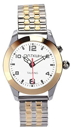 QIATKWH Deutsch sprechende Uhr, Gold und Silber, Legierungsgehäuse, Gold und Silber,Uhrenarmband aus Edelstahl,Damenstil