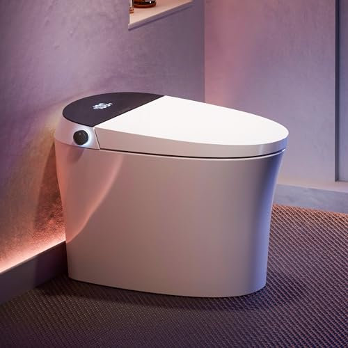 CANEST Salle de bain intelligente, toilettes avec bidet intégré avec affichage LED, veilleuse, fonctionnement du capteur de pied, pulvérisateur et sèche-linge à eau chaude, siège de bidet chauffé avec