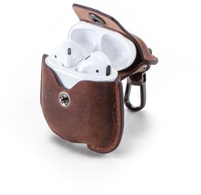 CONTACT'S FAMILY Funda para AirPods de 1ª/2ª generación, funda de cuero para Airpods para hombre, compatible con Apple AirPod de 1/2 generación (marrón)