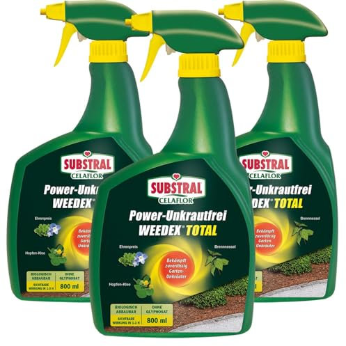 RBS24 Sparpaket Substral Power Unkrautfrei Weedex Total anwendungsfertiger Unkrautvernichter gegen Unkräuter, Moos und Gräser 3 x 800ml