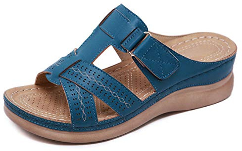 CELANDA Ciabatte Moda Donna Comode Leggere Pantofole Ortopediche Plateau Sandali Estive Spiaggia Piscina Ciabatte Incrociate Antiscivolo Suole,Blu Navy,40 EU