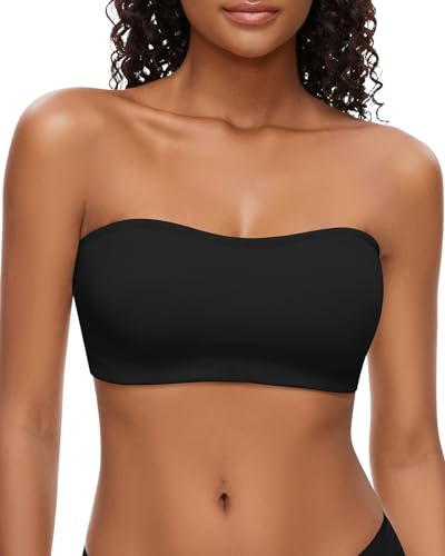 WOWENY Dam axelbandslös behå push up utan bygel, bh utan remmar, bandeau bh stora storlekar, non-slip bralette BH sömlös tubtopp BH, svart, S