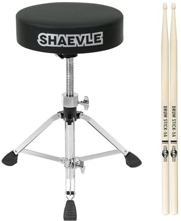 Shaevle Trommelhocker Höhenverstellbar Drumhocker mit Gepolsterter Sitz, Schlagzeughocker Drehbarer Drum Stool inkl. 5A-Trommelstöcken bis zu 200kg