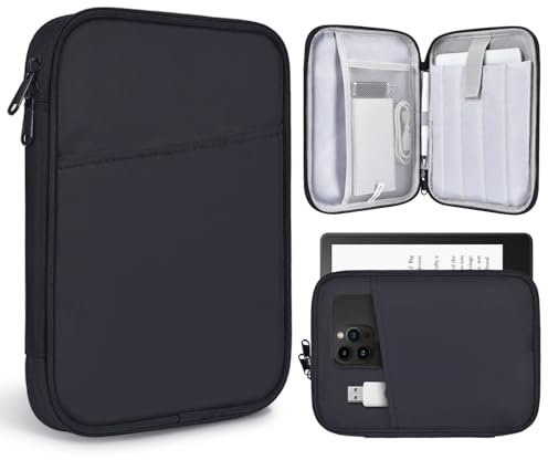 6-7 tum E-läsare surfplatta bärväska för Amazon Fire 7, Kindle Oasis, Paperwhite 11:e 2021, Kindle 2022, Kobo Clara 2E/Libra 2 skyddsfodral (svart)