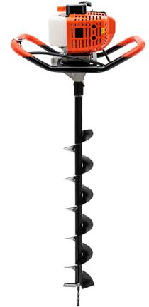 AOOUNGM Benzin-Erdlochbohrer 52CC, 2,3 PS Garten Erdbohrer, Bodenkultivator Bohrer mit 3 Bohrer(100/150/ 200 mm), Erdbohrer Pfostenlochbagger, Erdlochbohrer mit Verlängerung