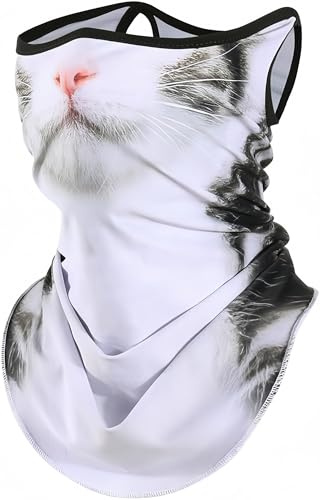 YJPPDD Cute Bandana Face Mask, 3D Animal Neck Gaiter Face Mask Scarf with Ear-Hanging for Ski Hiking Riding Sports Outdoor (Tabby)