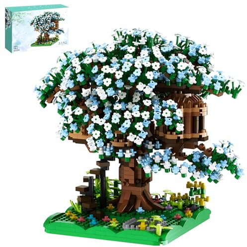 Boyorc Ensemble de blocs de construction de maison de cerisier en fleurs de cerisier - Plus de 1 000 pièces - Kit de bonsaï artificiel, blocs de construction de fleurs nano-plantes pour adolescents