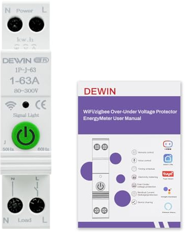 DEWIN Strömbrytare WiFi toppskena, Tuya Smart Circuit Breaker WiFi switch toppkort för smart hem fjärrkontrollbrytare 1P 63A AC 230 V