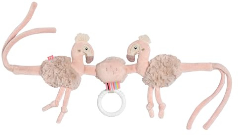 Fehn Barnvagnskedja flamingo-barnvagn med söta flamingo-figurer – för flexibel upphängning på barnvagn, babystol, sängar eller vagga – barnvagnsleksak från 0+ månader