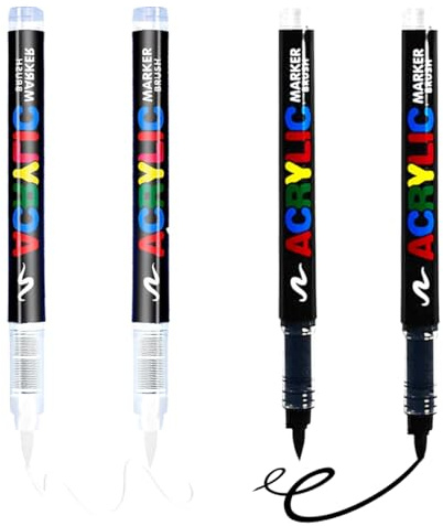 WIRZUL Confezione da 4 pennarelli per tessuti bianchi e neri, pennarelli permanenti per pittura su tessuto, adatti per legno, vetro, ceramica, tela, metallo e altri materiali.