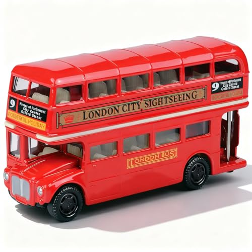 JhavexToy Mini Jouet de Bus, Double étage Buses, Rouge en Alliage Jouet Diecast Autobus Véhicules Moule, Lot de Petites Buses, ModèLes de Bus pour Enfants - Fermé Roof