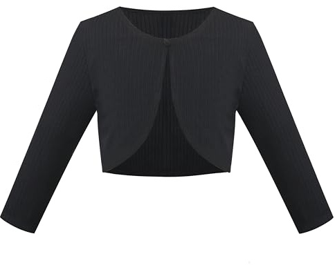 Sunny Fashion Girls Bolero Shrug Cropped Cardigan Long Sleeve Button Knit Sweater Black Size 12 Years