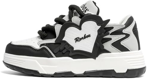 MiaZane Sneakers Chunky Uomo Donna Mesh Traspirante Inserti in Pelle Suola Piattaforma Spessa Stile Streetwear Scarpe Skate Stringate,Nero,39 EU