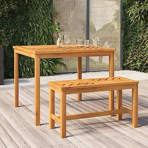 HGBNMER Solid Acacia Wood Garden Dining Table 35.4x35.4 Inch with Fishbone Pattern for Outdoor Table Setting