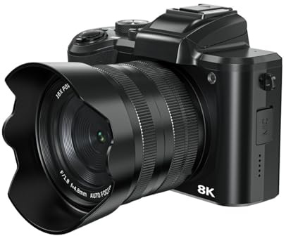 Högupplöst 8K spegellös digitalkamera, kamera med dubbla linser, WiFi- och Bluetooth-anslutning, 3,1 tums IPS-pekskärm, 6P telefoto och vidvinkellinser, CMOS dubbelkärnig sensor.