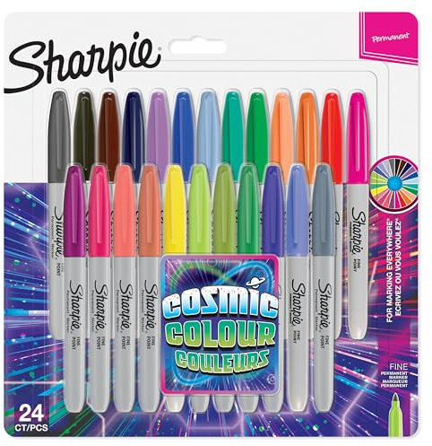 Sharpie Permanent Marker | Marker Stifte mit feiner Spitze | gemischte Cosmic- und Originalfarben | 24 Stück Market Set